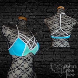 🆕 PINK Victoria's Secret colorblock push up bikini swimsuit top caged XS